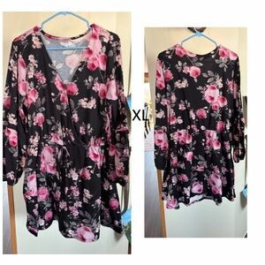 Floral Black and Pink Women's Dress